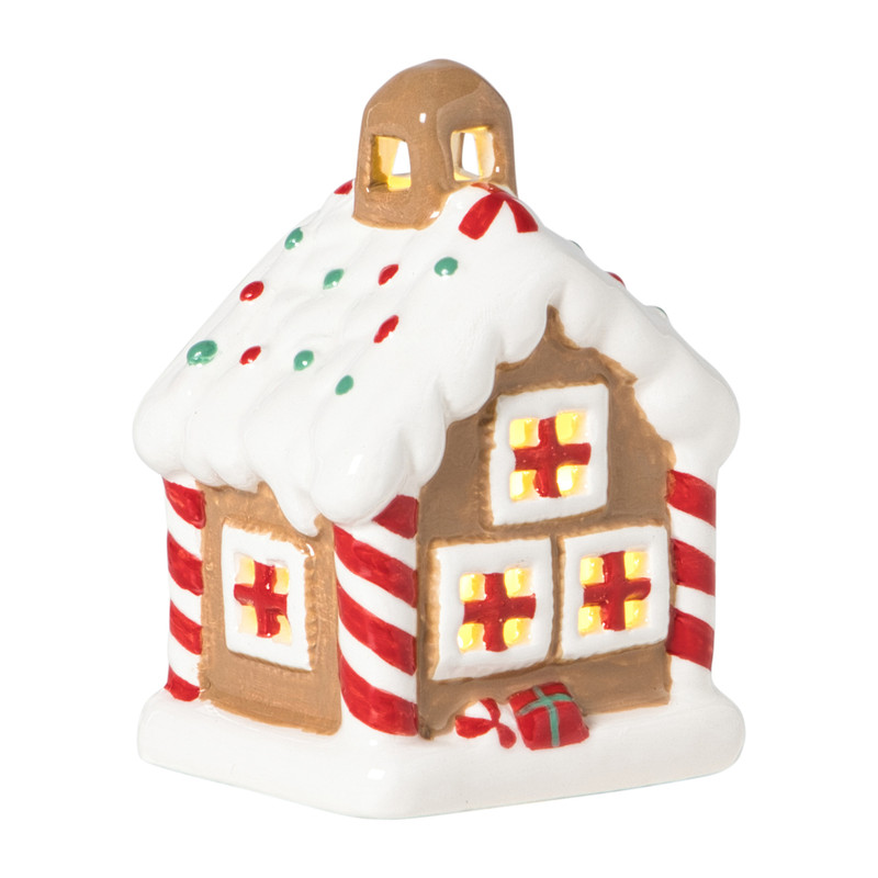 Kersthuisje LED klein - bruin - 10.5x7.5x6.5 cm