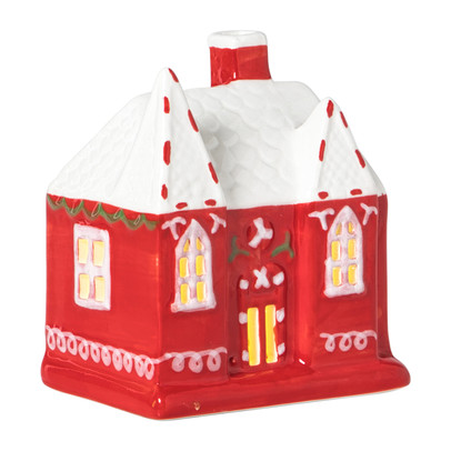 Kersthuisje LED groot - rood - 10x9x6.5 cm