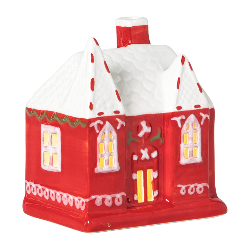 Kersthuisje LED groot - rood - 10x9x6.5 cm