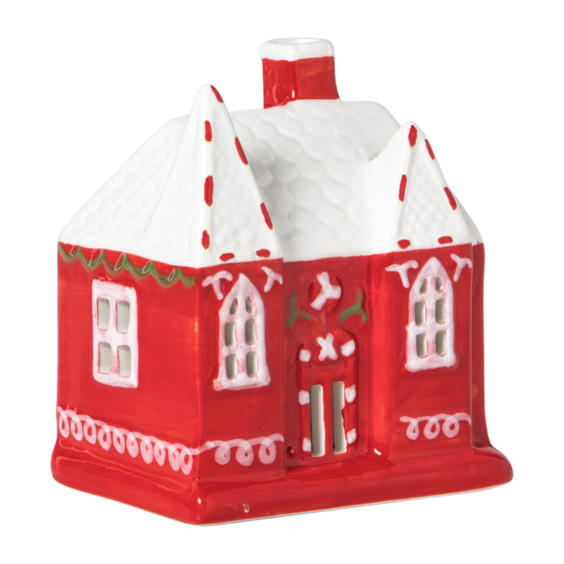 Kersthuisje LED groot - rood - 10x9x6.5 cm
