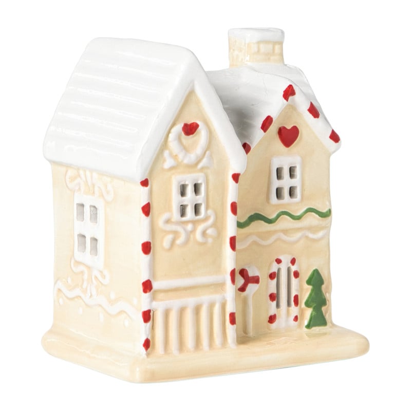 Kersthuisje hartje LED - beige - 10.5x9x6.5 cm