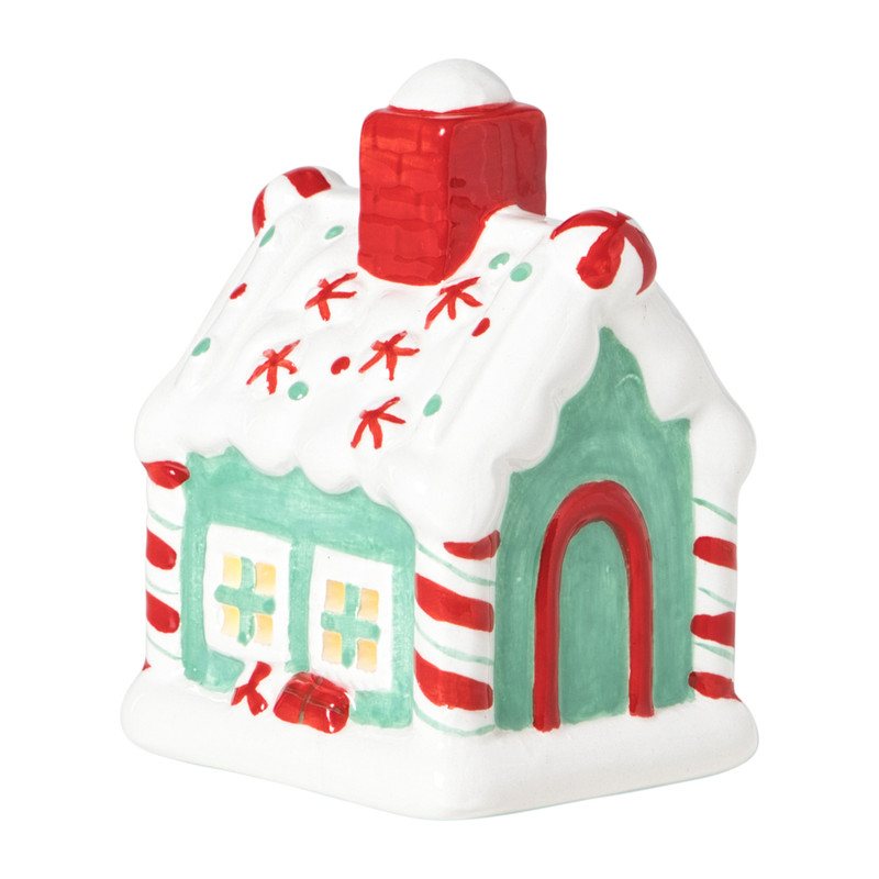 Kersthuisje met sneeuw LED - wit - 11x8x7 cm