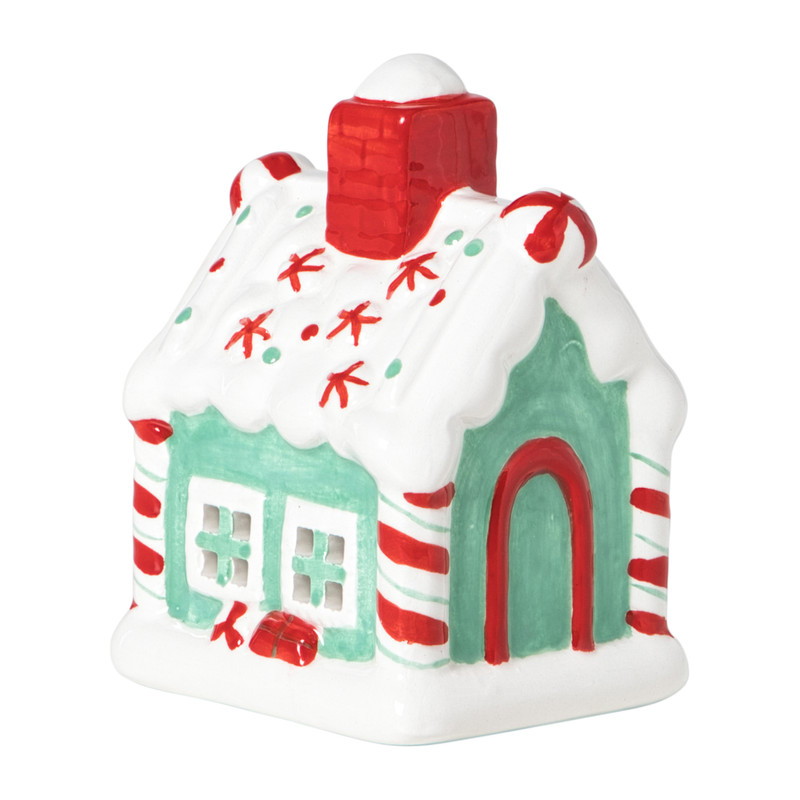 Kersthuisje met sneeuw LED - wit - 11x8x7 cm