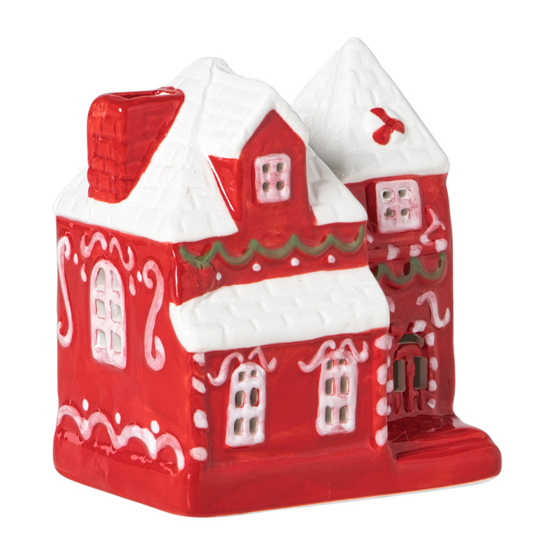 Kersthuisje LED - rood - 10.5x8.8x6.5 cm