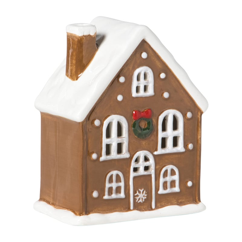 Kersthuisje LED - bruin - 13x10.3x6.6 cm