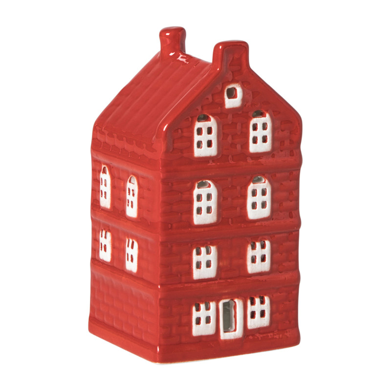Kersthuisje - rood - 11x5.5x5.5 cm