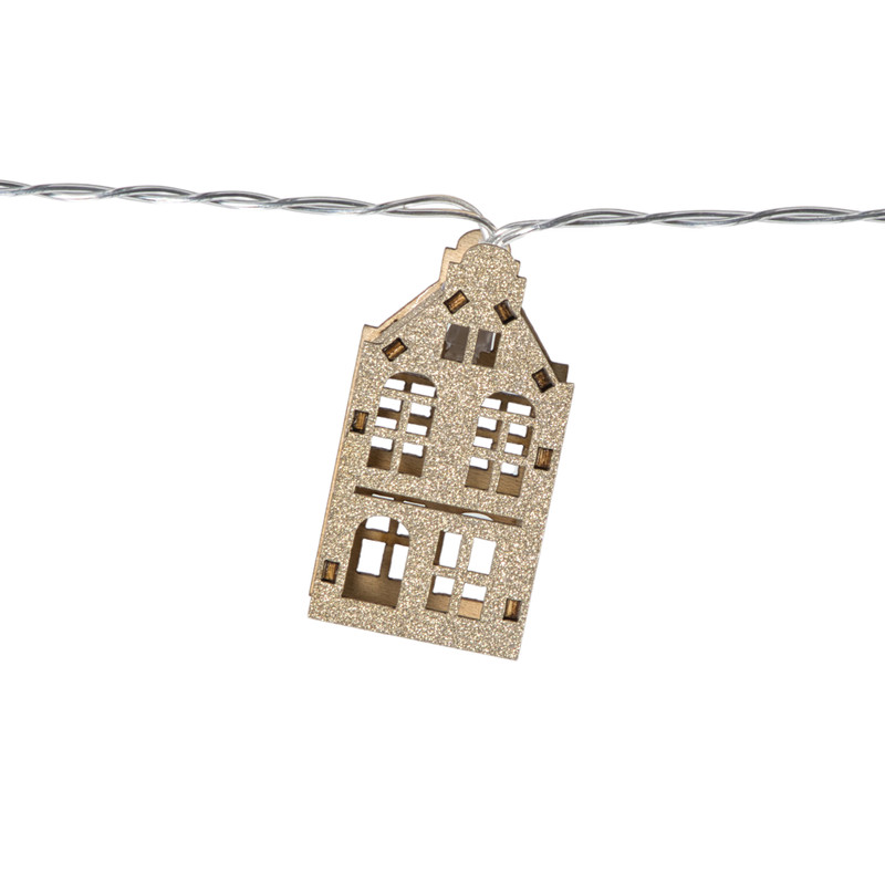 Kerst lichtslinger met huisjes - goudkleurig - 135 cm