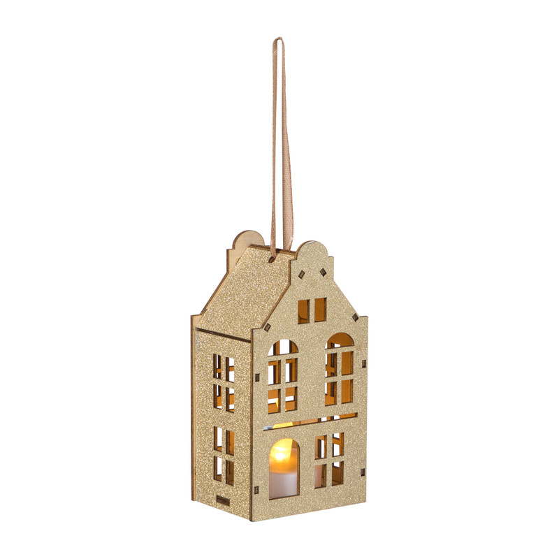 LED kersthuisje - champagnekleurig - 11.3x5.8x4.3 cm