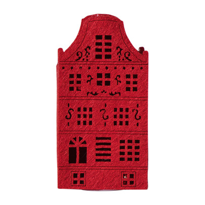 LED kersthuisje vilt - rood - 11.3x5.8x4.3 cm