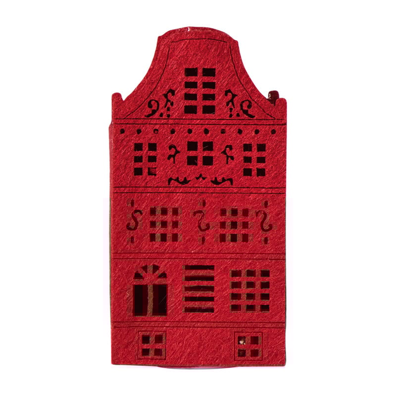 LED kersthuisje vilt - rood - 11.3x5.8x4.3 cm