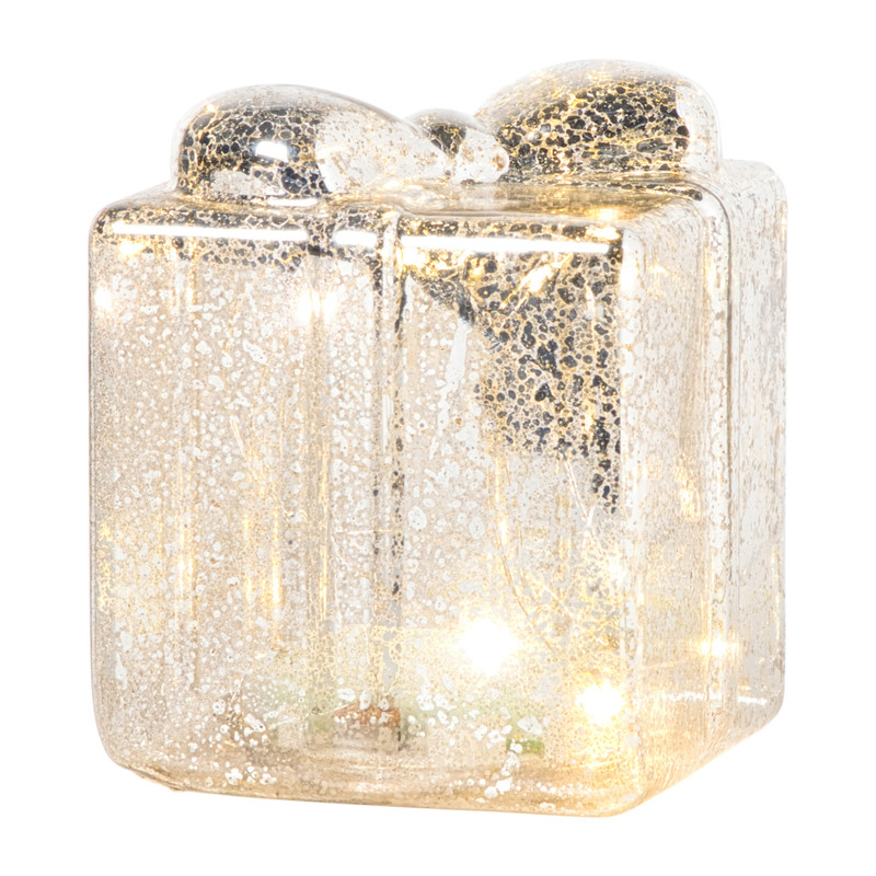 Kerst glas cadeau met LED lampjes - 10.2x8.8x8.8 cm