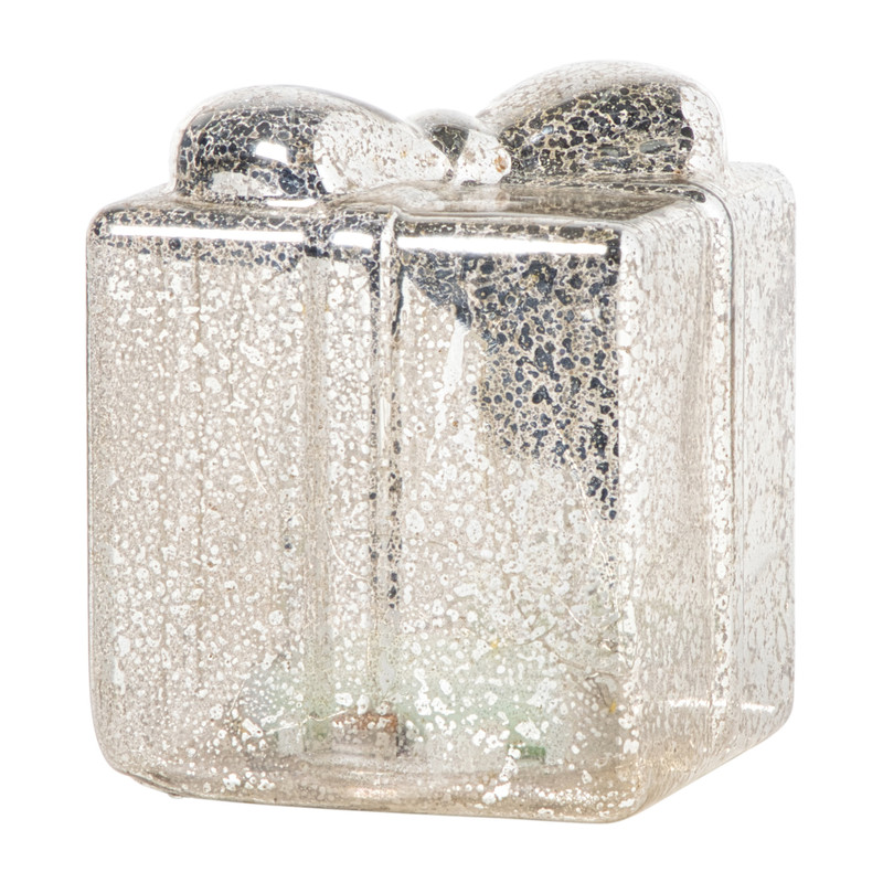 Kerst glas cadeau met LED lampjes - 10.2x8.8x8.8 cm