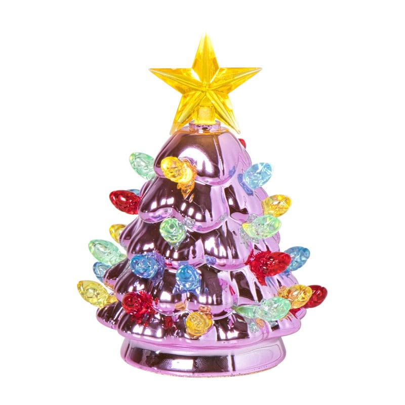Kerstboom met LED lampjes - paars - 11 cm