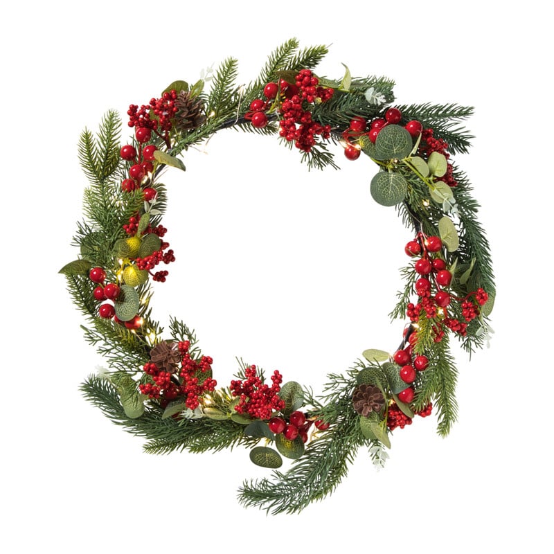 Kerstkrans met besjes - groen/rood - 30 cm