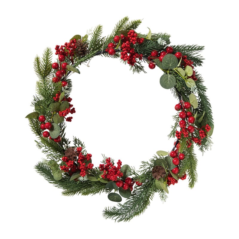 Kerstkrans met besjes - groen/rood - 30 cm