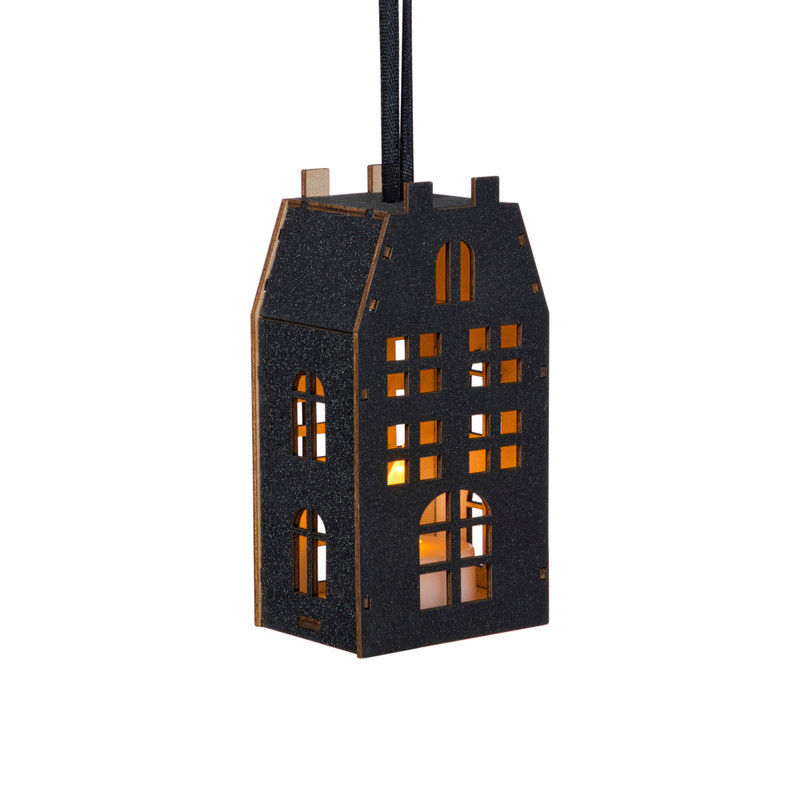 LED kersthuisje - zwart - 11.3x5.8x4.3 cm