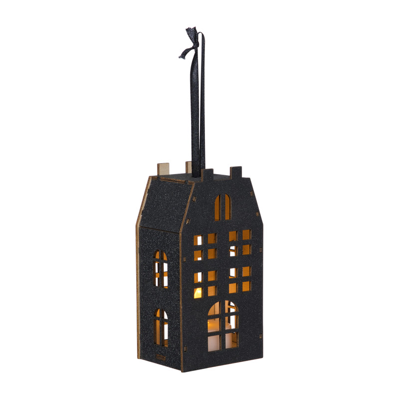 LED kersthuisje - zwart - 11.3x5.8x4.3 cm
