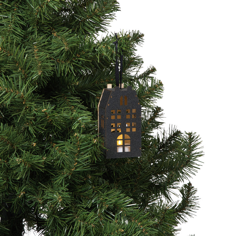 LED kersthuisje - zwart - 11.3x5.8x4.3 cm