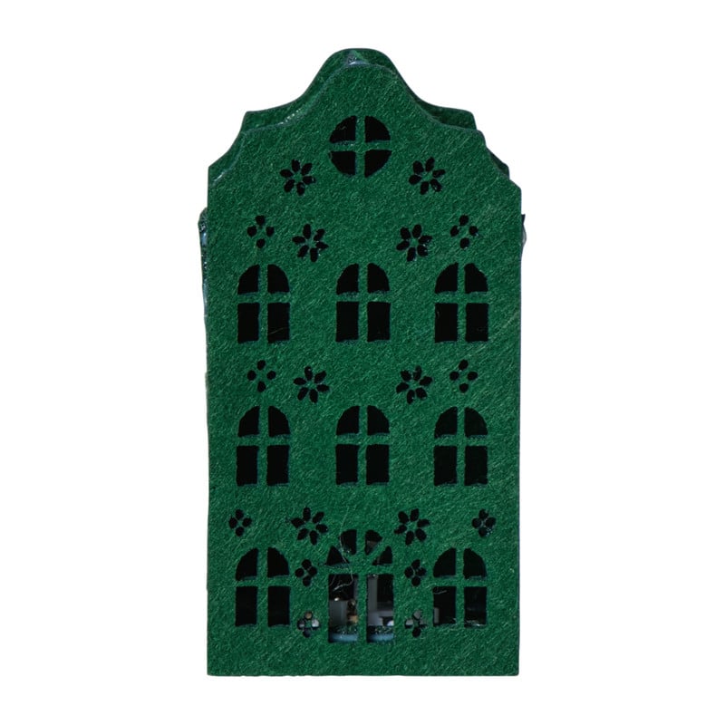 LED kersthuisje vilt - groen - 11.3x5.8x4.3 cm