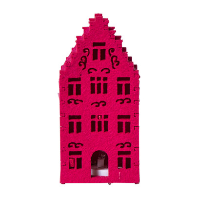 LED kersthuisje vilt - roze - 11.3x5.8x4.3 cm