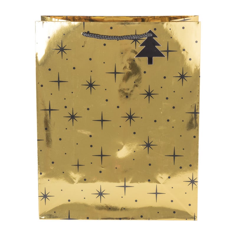 Kerst cadeautas ster - goud/zwart - 26x32.5 cm 