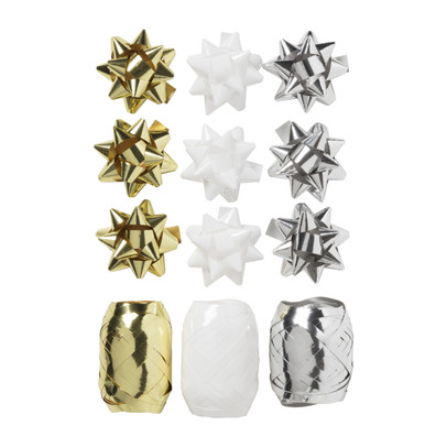 Cadeaulinten en strikken mix - goud/zilver/wit - set van 12 