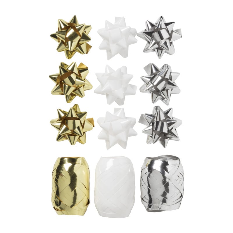Cadeaulinten en strikken mix - goud/zilver/wit - set van 12 