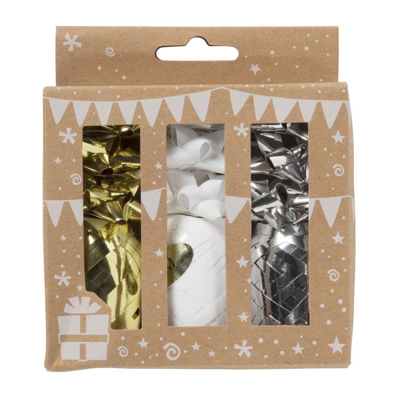 Cadeaulinten en strikken mix - goud/zilver/wit - set van 12 