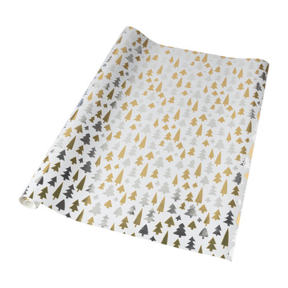 Kerst inpakpapier boom - zilver/goud - 70x200 cm