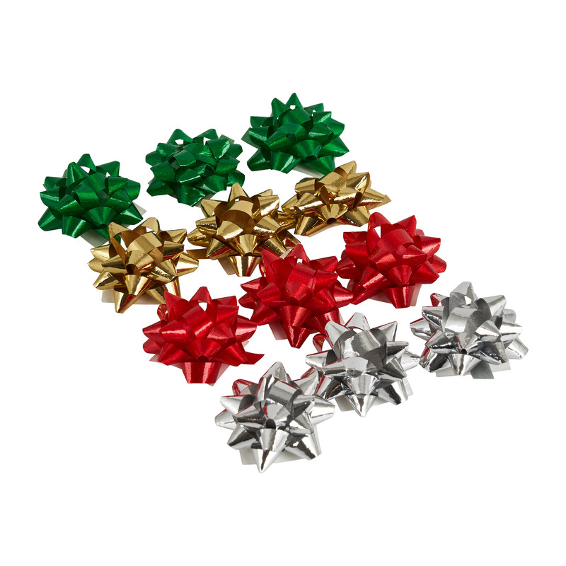 Mini strikjes - zilver/groen/rood/goud - 12 stuks