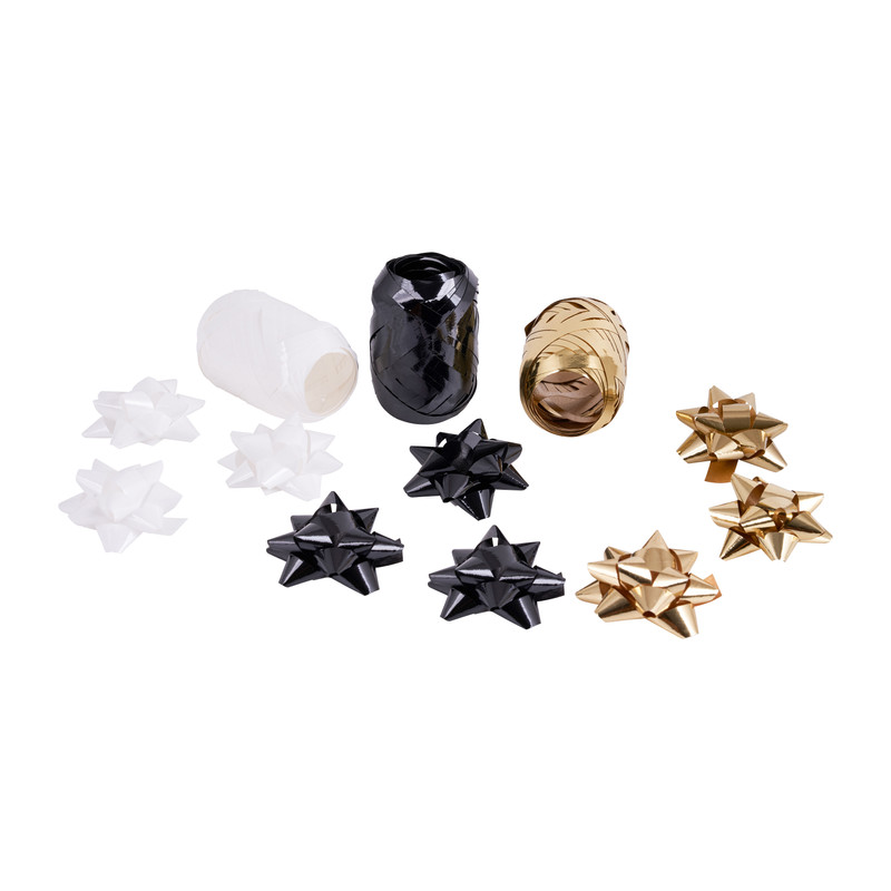 Lint en strik - zwart/wit/goud - 12 stuks