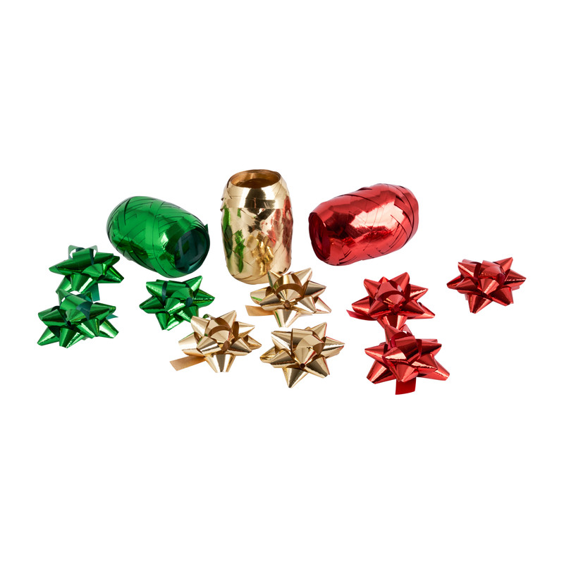 Lint en strik - groen/rood/goud - 12 stuks