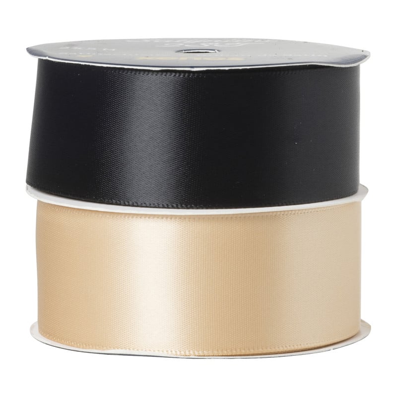 Satijnenlint zwart/goudkleurig - 3x500 cm - set van 2 