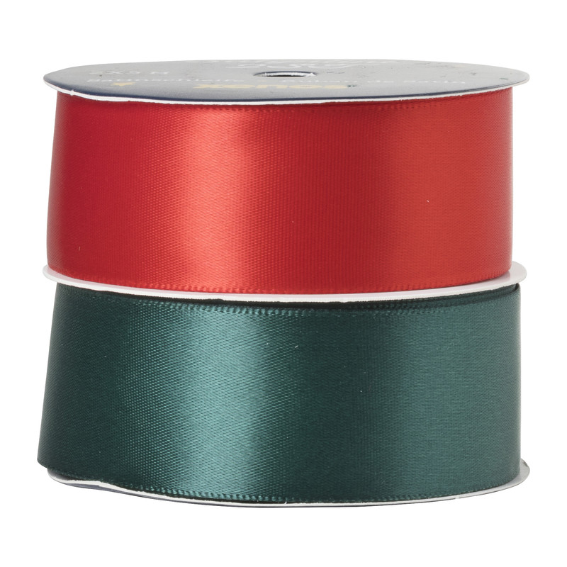 Satijnenlint rood/groen - 3x500 cm - set van 2 