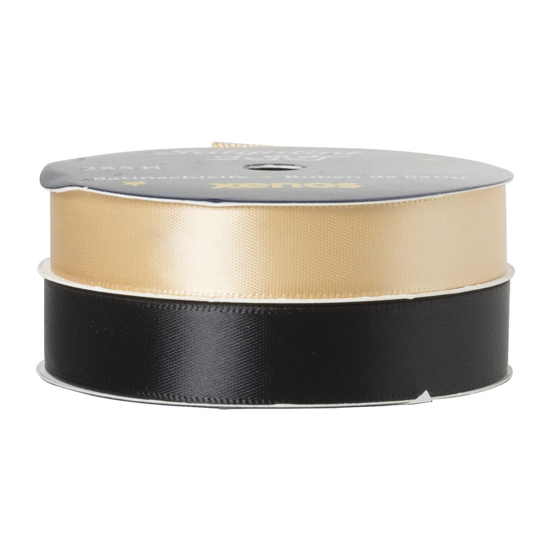 Satijnenlint zwart/goudkleurig - 1.5x500 cm - set van 2 