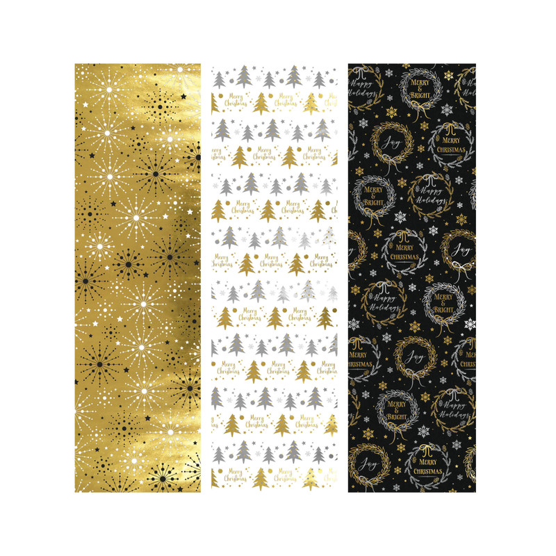 Inpakpapier kerst metaal - multikleur - 70x200 cm