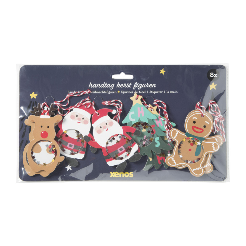 Hang tags kerst - multikleur - set van 8