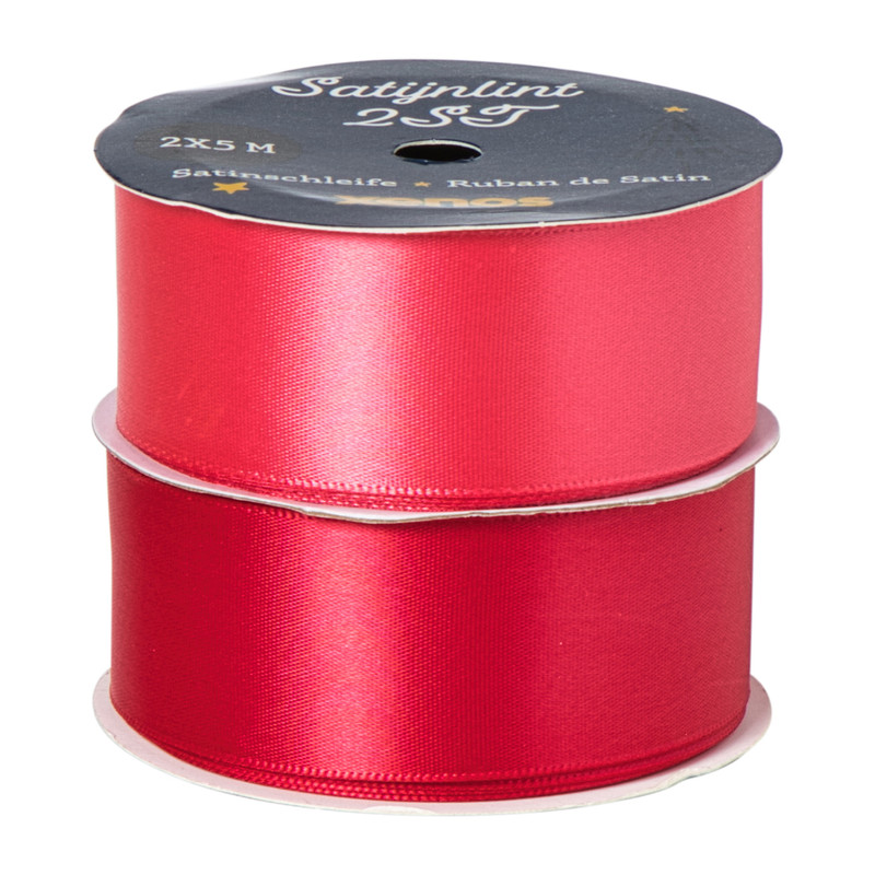 Satijnen lint rood/roze - 3x500 cm - set van 2