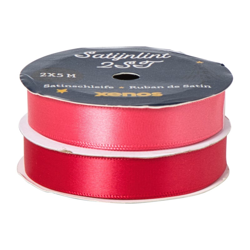 Satijnen lint rood/roze - 1.5x500 cm - set van 2