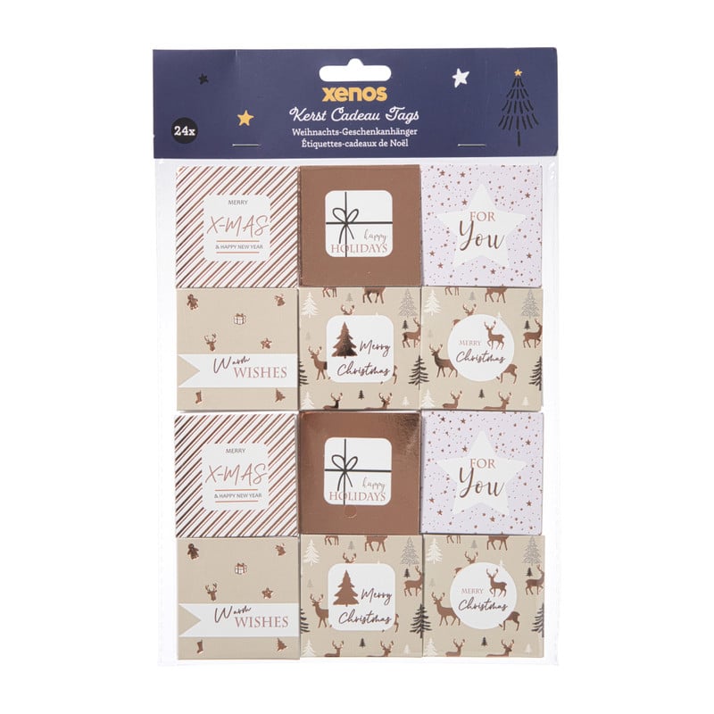 Kerstcadeau tags - roze - set van 24