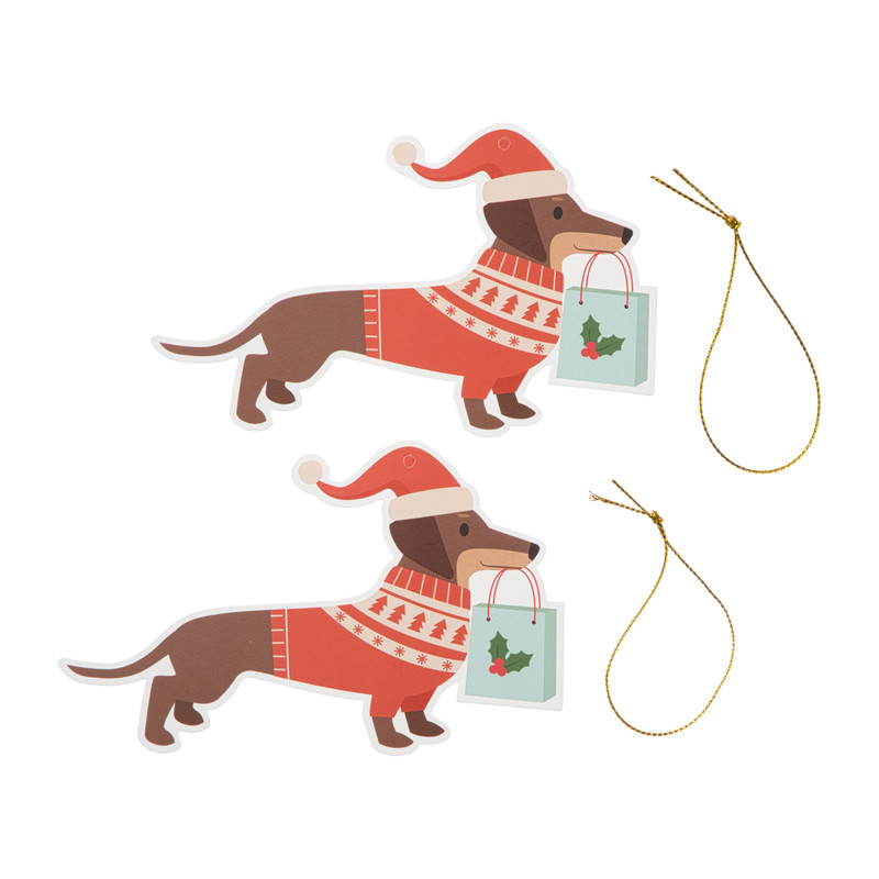 Kerstcadeau tags - teckel - set van 6