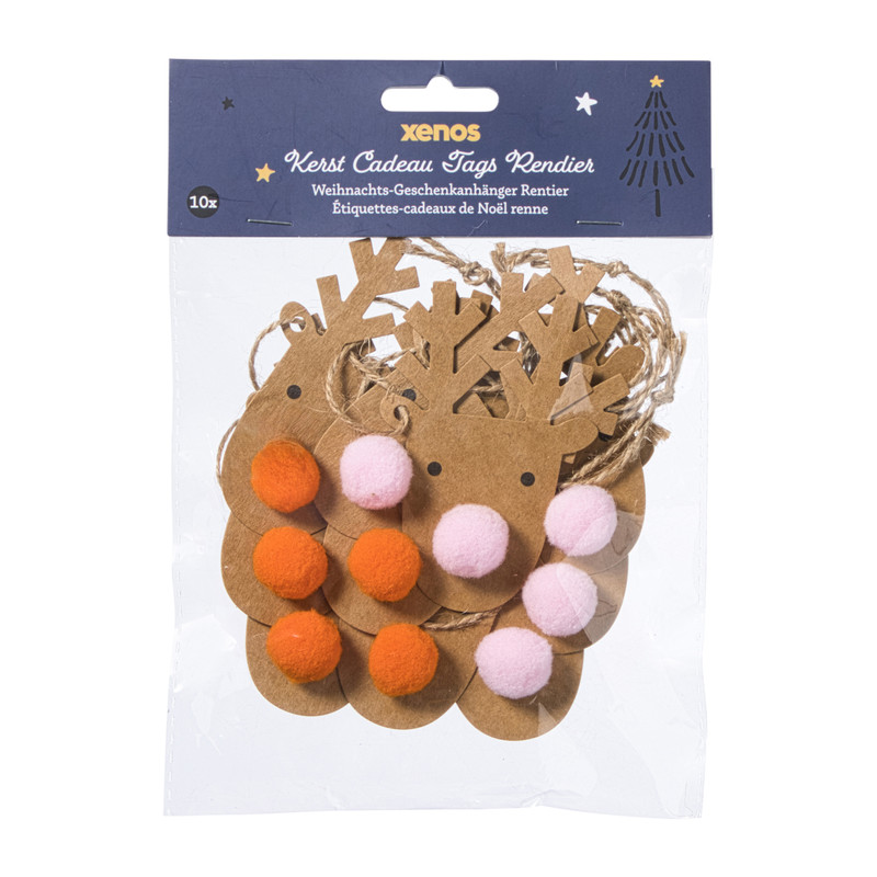 Kerstcadeau tags - rendier - set van 10