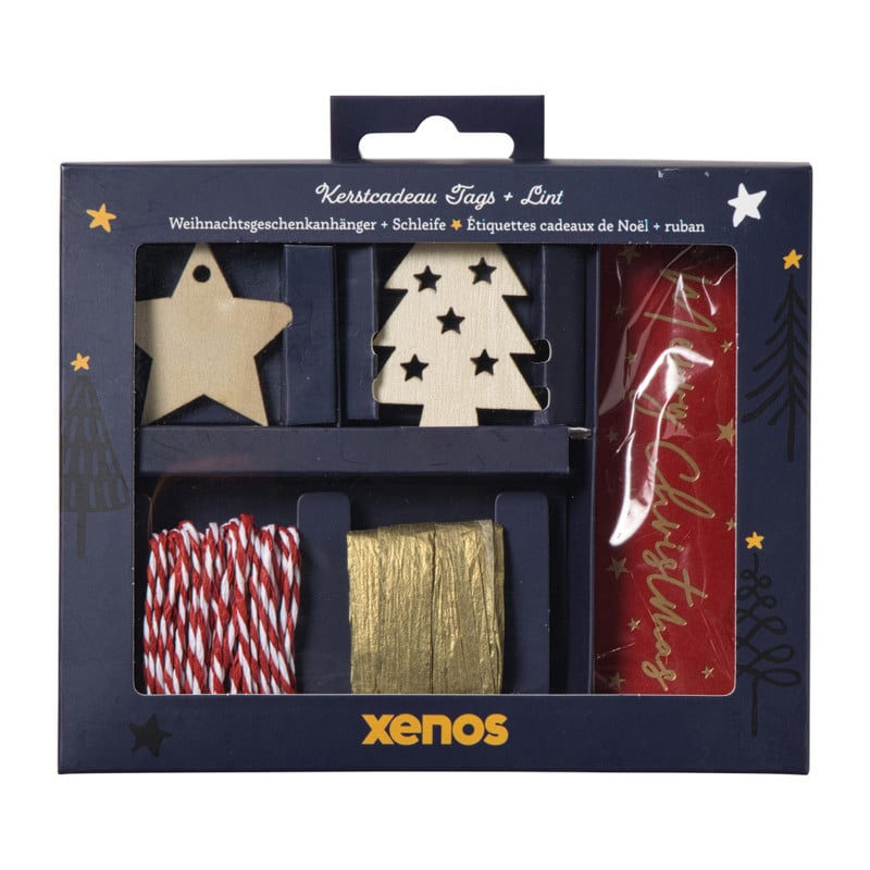 Kerstcadeau tags met lint - multikleur - set van 10