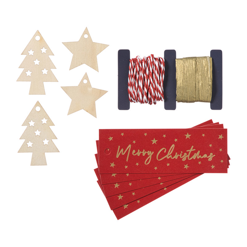 Kerstcadeau tags met lint - multikleur - set van 10