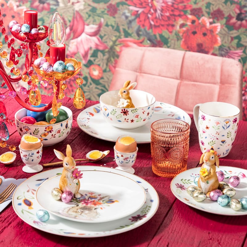 Konijn met bloem - 9 cm