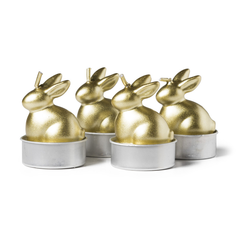 Kaarsjes konijn - goud - set van 4 stuks