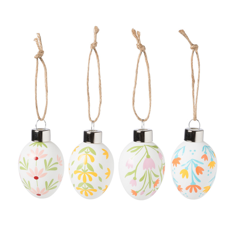 Paashanger eieren bloemen - ø4x6 cm - set van 4