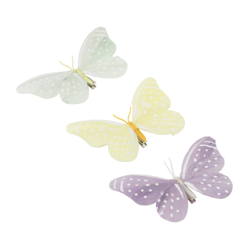 Vlinder op clip gekleurd - diverse varianten - set van 3