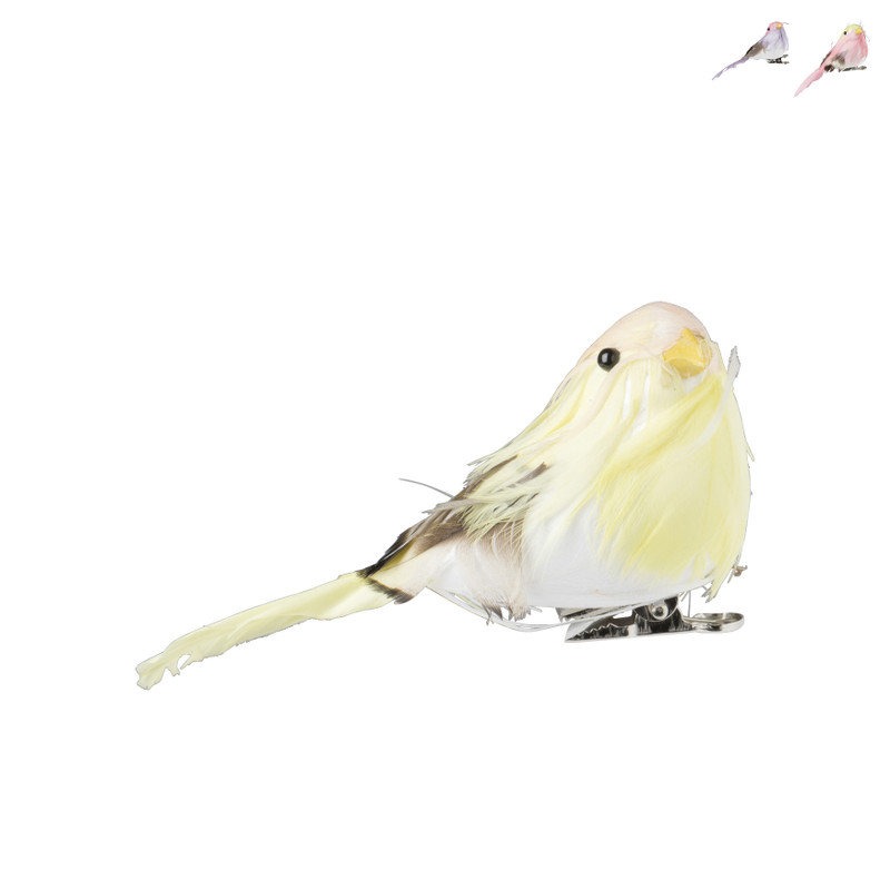 Vogel op clip - diverse kleuren - 12x5.5x3.5 cm