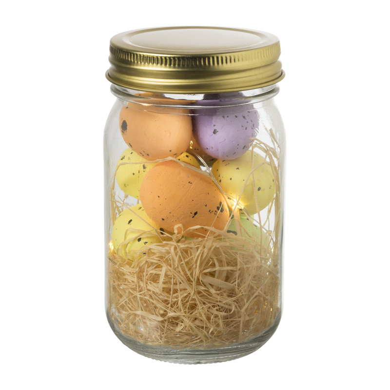 Pot met eieren en verlichting - multikleur - ø7.8x13 cm